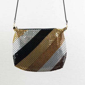 Vintage Whiting & Davis Style Metal Mesh Evening Crossbody - Gold / Silver / Blk
